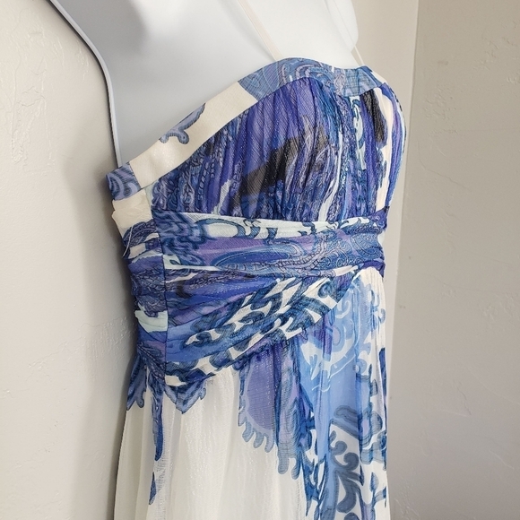 Aidan Mattox Women's 8 Paisley Maxi Dress Silk Blend Blue White Purple Formal - Picture 7 of 10